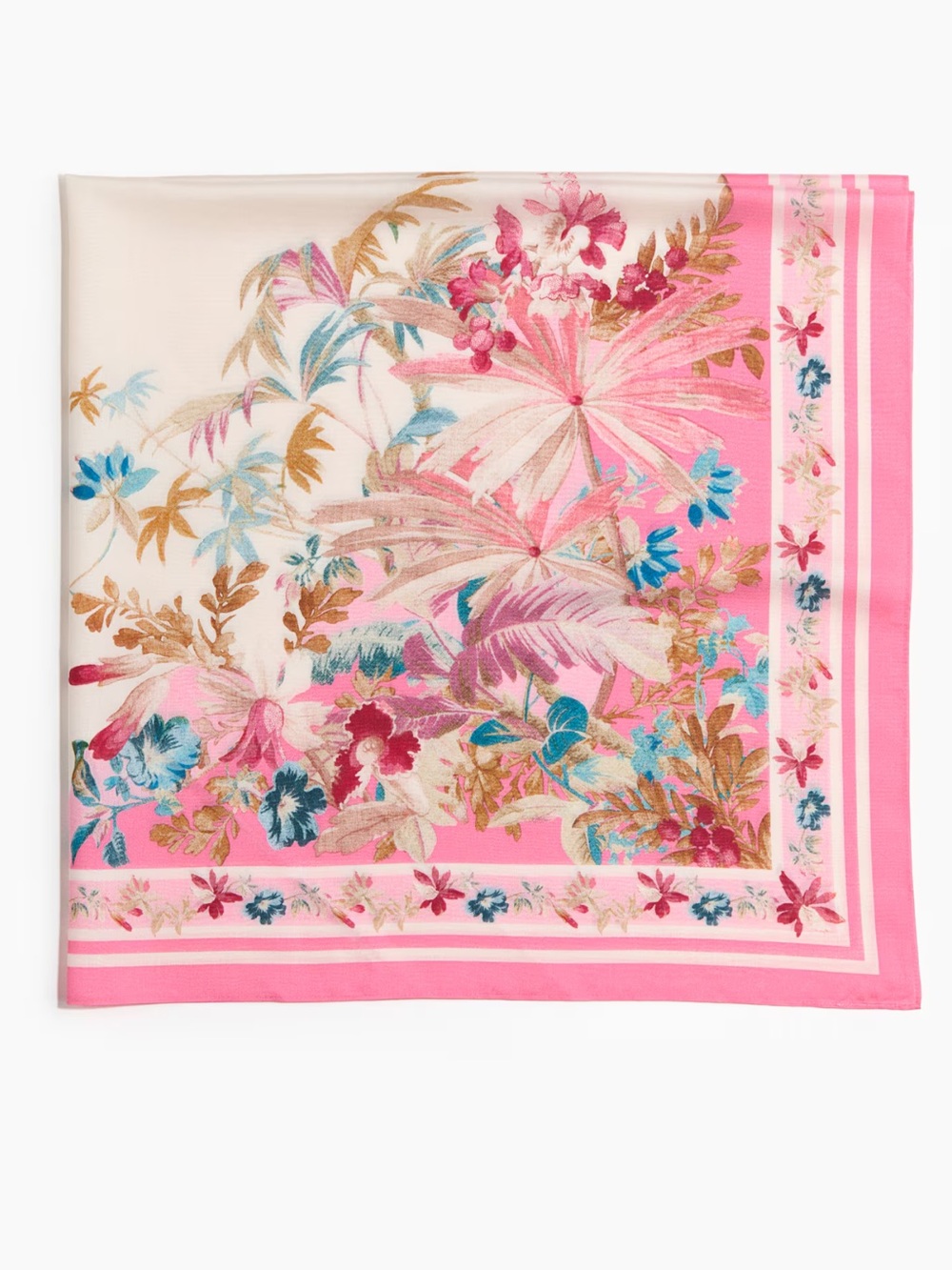 H&M Large Pink White Multi Tropical Floral Square Scarf